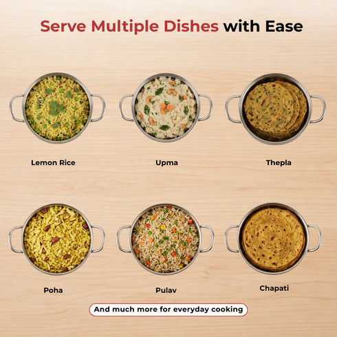 Vinod Stainless Steel Elite Bowl 3 Pcs Set with Glass Lids and Side Handles Highest Grade Stainless Steel Mirror Finish Strong and Sturdy Build