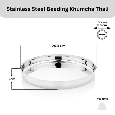Vinod Stainless Steel Beeding Khumcha Thali Set of 2 24 cm Lunch and Dinner Plate Highest Quality Stainless Steel Mirror Finish Rust Free