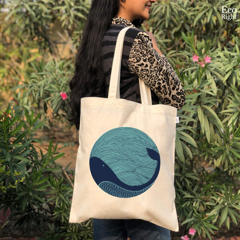Ecoright SIMPLE TOTE BAG - WHALE DOODLE- NATURAL