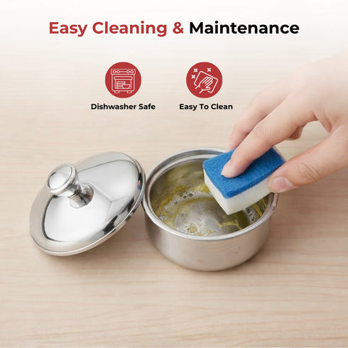 Vinod Stainless Steel Butter Pot with Butter Knife and Lid 100 gram Capacity Highest Grade Steel Rust Free Dishwasher Safe Tough Build