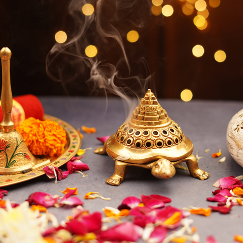 Servdharm Pure Brass Meru Shri Yantra and Turtle Loban Daan | Dhoop Dani | 816 g