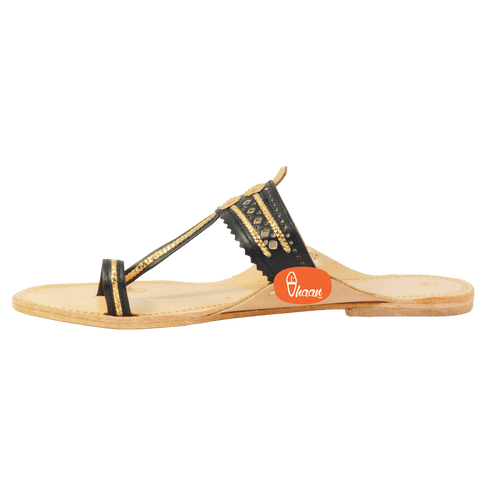 Vhaanfootwear Black & Gold Color Soft Kolhapuri Chappal for women by vhaan