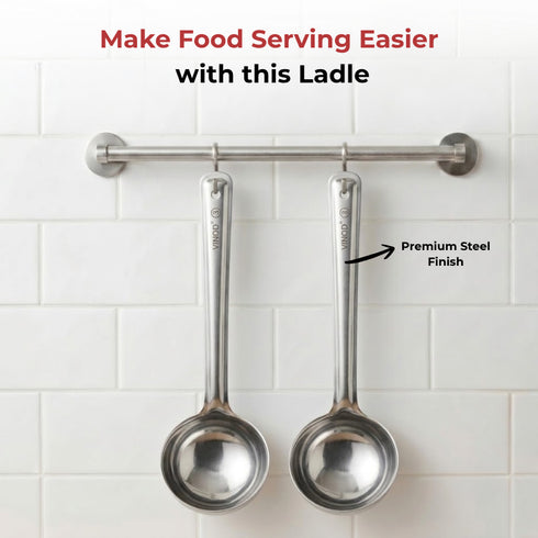 Vinod Stainless Steel Basting Serving Ladle Serving Spoon Karchi Set of 2 18 cm High Quality Stainless Steel Rust Free Dishwasher Safe No 1
