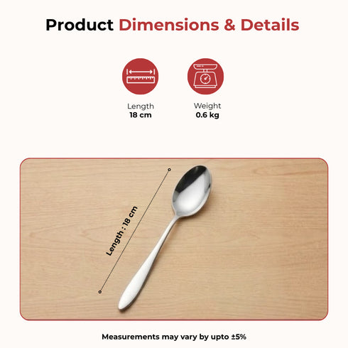 Vinod Florence Stainless Steel Dessert Spoon Set of 12 Piece Heavy Gauge Steel Mirror Finish Rust Free Tough Strong and Durable