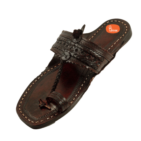 Vhaanfootwear Original Dark Brown Pure Leather Moja shape Handstitched Kolhapuri Chappal For Men Vhaan