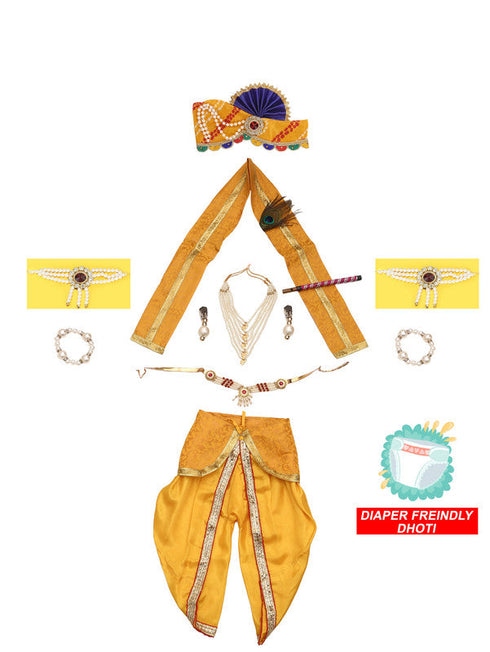 Raj Fancy Dresses Baby Krishna Dress Pagri| Mala Brocade Fabric Janmashtami Costume
