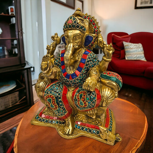 Tamas Brass Multi color Lord Ganesha Seated in a Dignified Posture Idol/Statue (Multi color)