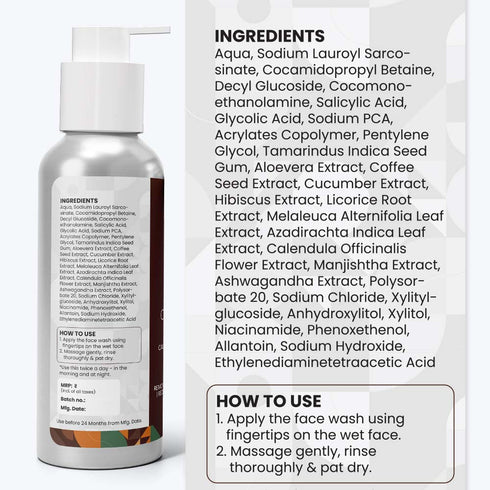 Wild Oak 1% Salicylic Acid 1.5% Niacinamide 2% Glycolic Acid Coffee Facewash