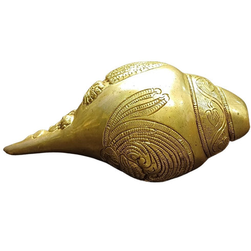 Tamas Brass Shankh with Vishnu Carving Antique