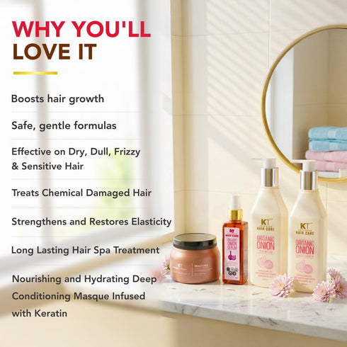 Kt Professional Organic Onion Shampoo & Conditioner 250ml Onion Serum 100ml Brazilian Silk Masque