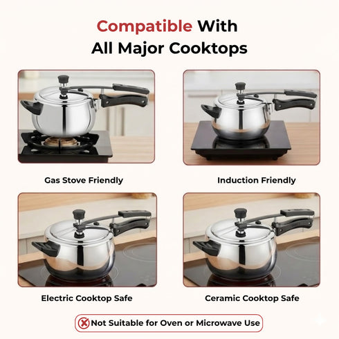 Vinod Doniv Stainless Steel Sandwich Bottom Pressure Cooker With Inner Lid 6.5 Ltr Amaze Series Induction Friendly