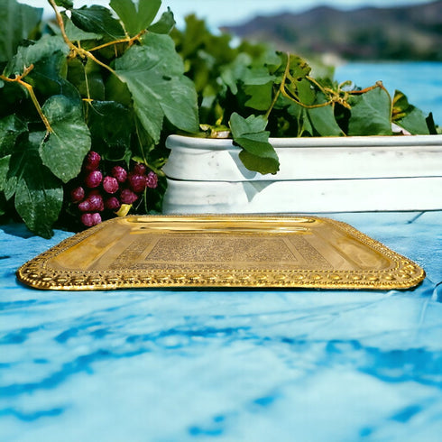 Tamas Brass Handicrafts Rectangular Tray Home Dining Table Decorative Tray Home Temple Pooja Tray