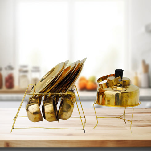 Brass Miniature Tea Cup Saucer Kettle Set 0.008Kg