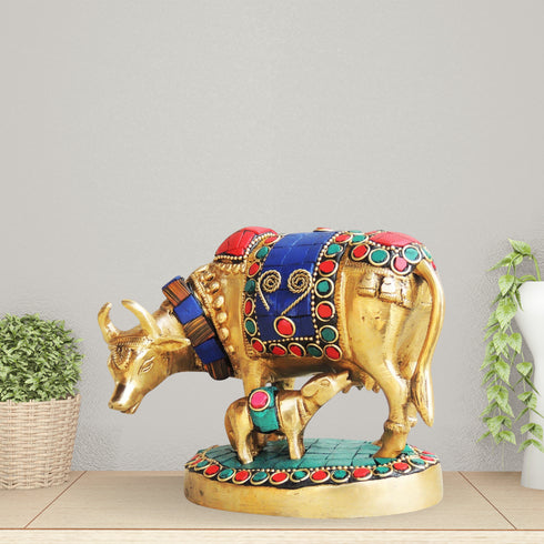 Brass Cow Stone Statue 1.1Kg