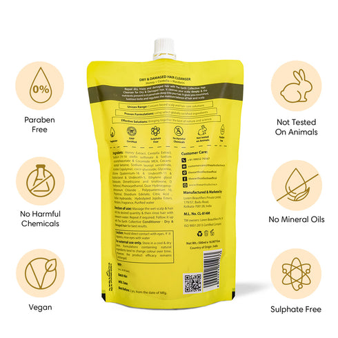 Theearthcollective in Dry & Damaged Hair Cleanser Shampoo 500ml Refill Pack Honey Centella and Mandarin