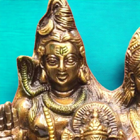 Tamas Brass Handcrafted Shiv Parivar Family Murti Statue/ Idol with Antique Finish ( Golden) (Pack of 1)