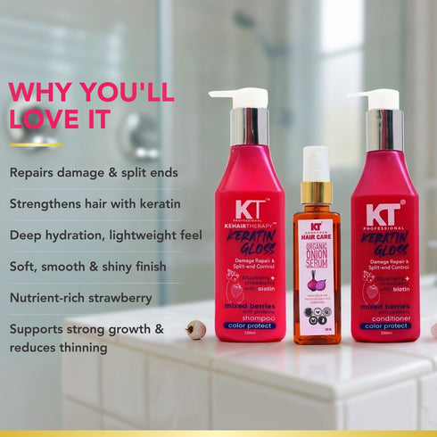 Kt Professional Keratin Repair Shampoo & Conditioner 250ml Organic Onion Hair Serum