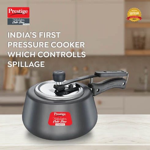 Prestige Nakshatra Cute Duo Svachh Hard Anodised Spillage Control Pressure Cooker Black 2 L