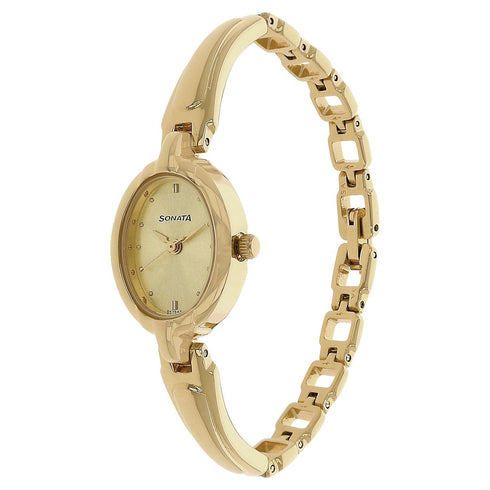 Sonata Quartz Analog Champagne Dial Metal Strap Watch for Women Style NU8048YM02