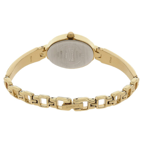 Sonata Quartz Analog Champagne Dial Metal Strap Watch for Women Style NU8048YM02