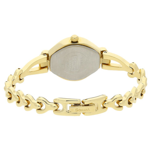 Sonata Quartz Analog Champagne Dial Metal Strap Watch for Women Style NU8065YM01