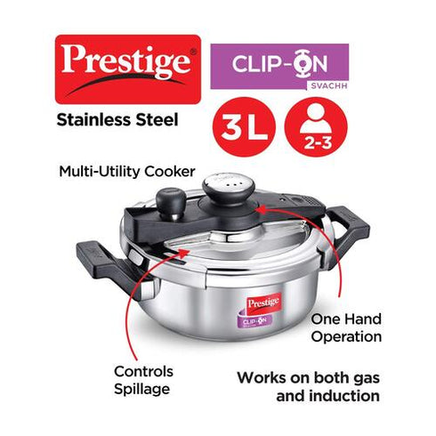 Prestige Clip-on Svachh Stainless Steel Spillage Control Pressure Cooker 3 L