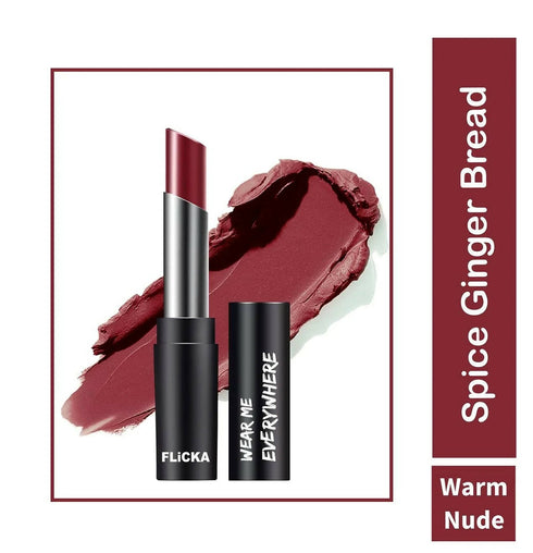 FLiCKA Wear Me Everywhere Creamy Matte Lipstick Spice Ginger Bread | Brown