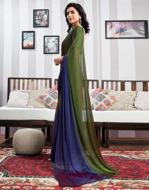 Vasthrlay Womens Chiffon Unstitched Blue Saree