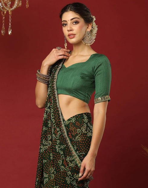 Vasthrlay Georgette Bandhani Unstitched Rani Pink Saree