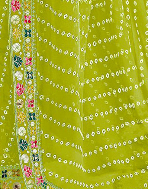 Vasthrlay Georgette Bandhani Unstitched Yellow Saree