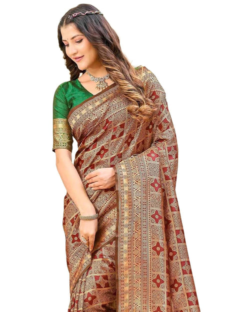Vasthrlay Womens Weaving Unstitched Dark Green Saree