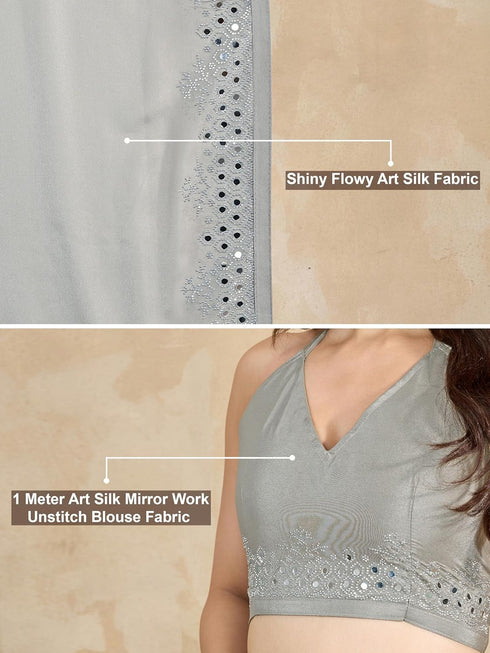Vasthrlay Siroski Unstitch Grey Ethnic Wear