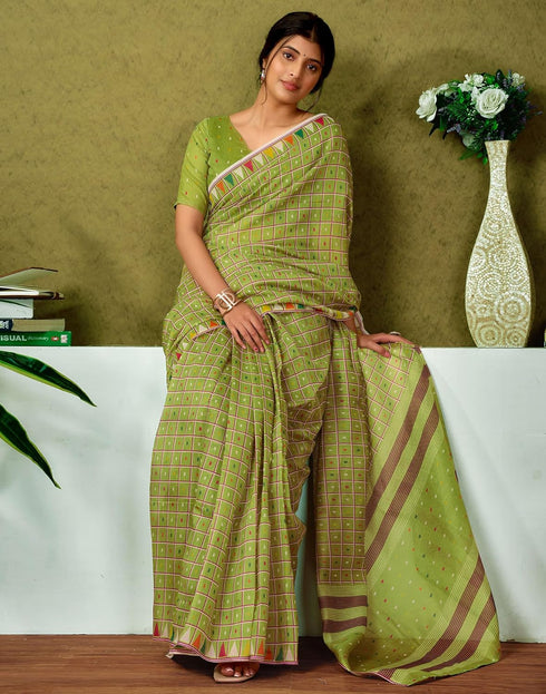 Vasthrlay Chanderi Printed Unstitched Blue Saree