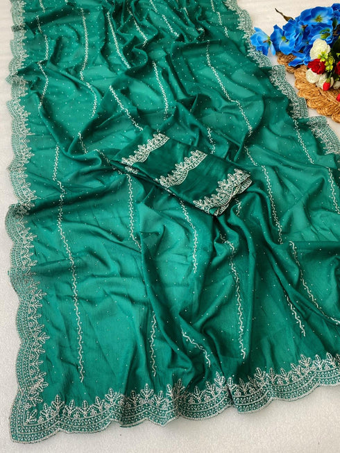 Vasthrlay Blue Embroidery Saree