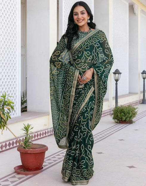 Vasthrlay Georgette Bandhani Unstitched Red Saree