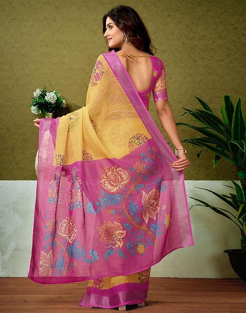 Vasthrlay Printed Pleated Unstitched White Saree