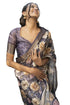 Vasthrlay Mauve Geometric Triangle Print Polyester Saree With Muted Gold Zari Border And Teal Blue Ruched Unstitched Blouse Piece