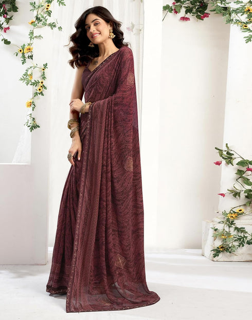 Vasthrlay Georgette Printed Unstitched Maroon Saree