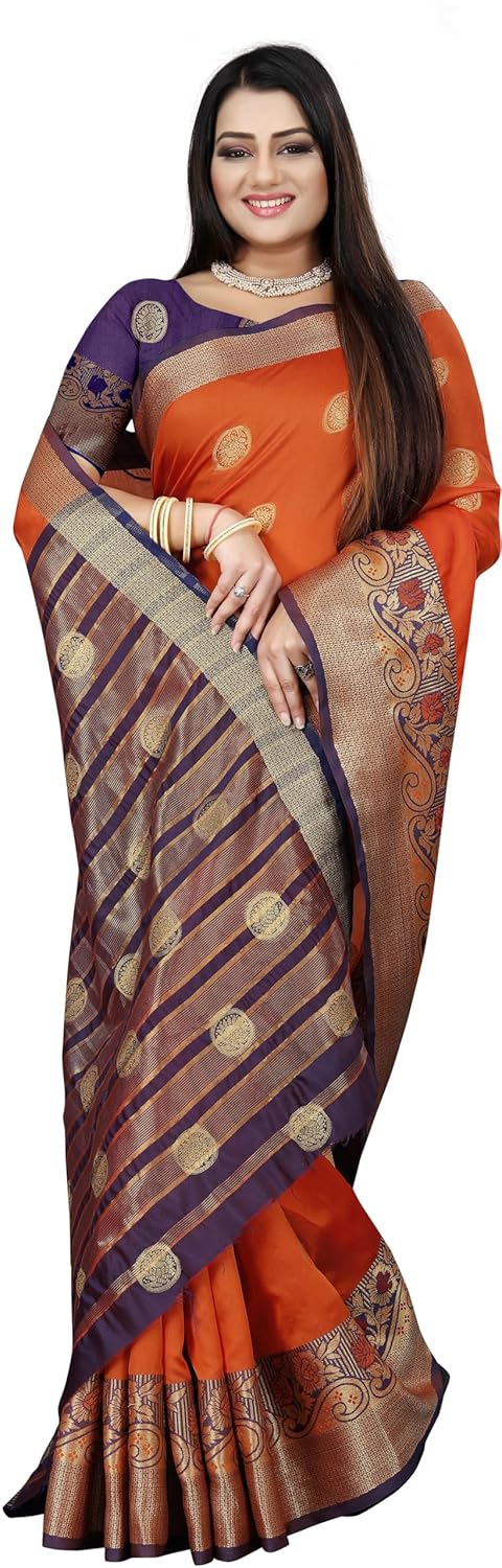 Vasthrlay Banarasi Blue Orange Ethnic Wear