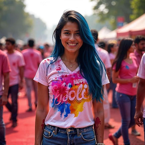 Premium Holi Festival White T-Shirt | Modern Graphic Print