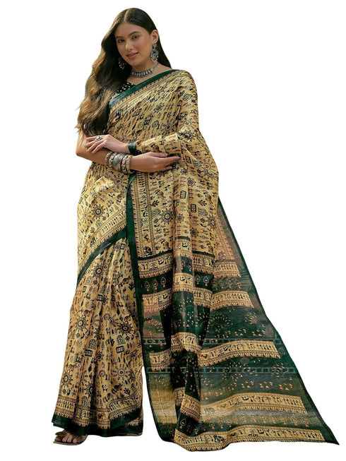 Vasthrlay Womens Printed Unstitched Beige Saree