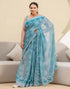 Vasthrlay Womens Printed Blue Saree With Unstitched Blouse Piece