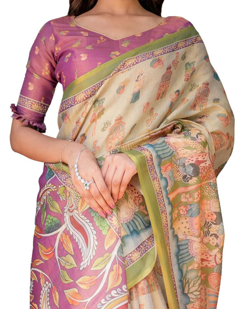 Vasthrlay Handloom Multicolour Pink Blue Saree