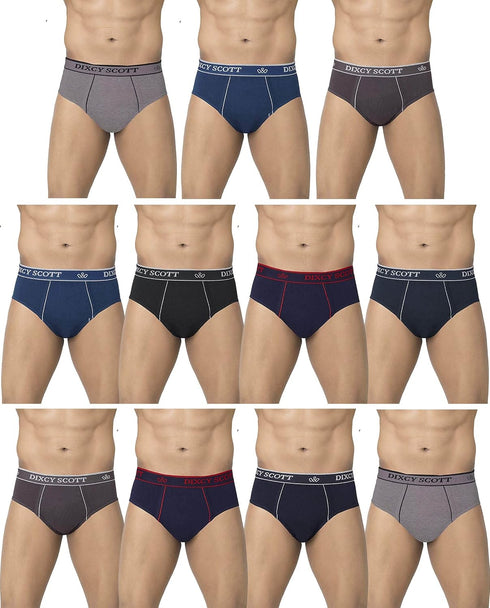 Dixcy Scott Plain/Solid Assorted Cotton Men's Briefs/Underwear - Pack of 11 (#Replay-Brief-95 CM) (Color & Prints May Vary)