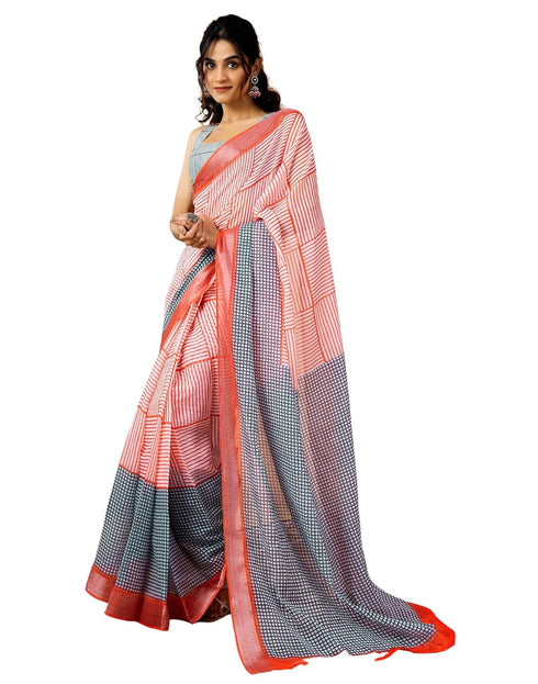 Vasthrlay Womens Printed Unstitched Dark Green Saree