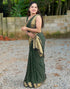 Vasthrlay Womens Banarasi Unstitched Olive Green Saree