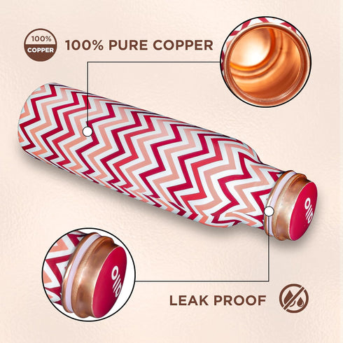 Copper Water Bottle 1 Litre Chevron Red