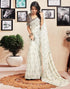 Vasthrlay Printed Striped White Saree With Unstitched Blouse Piece