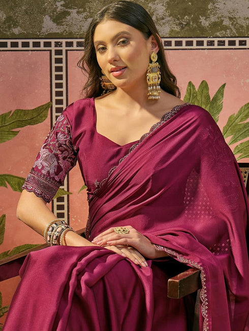 Vasthrlay Sequins Embroidery Black Saree