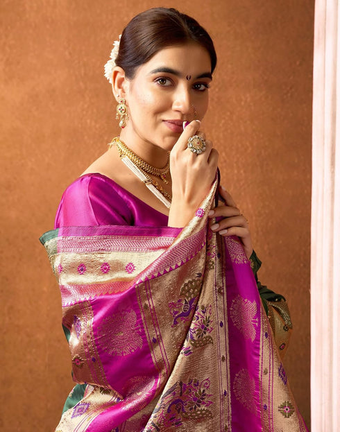 Vasthrlay Paithani Banarasi Unstitched Green Saree